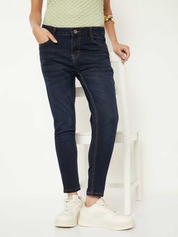 max - Blue Solid Cotton Blend Skinny Jeans