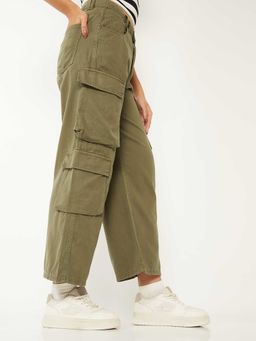 max - Olive Solid Pure Cotton Regular Trouser
