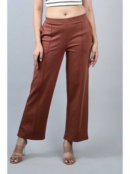 MLADA - Tan Solid Cotton Lycra Regular Trouser
