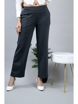 MLADA - Charcoal Solid Cotton Lycra Regular Trouser