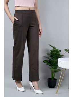 MLADA - Brown Solid Cotton Lycra Regular Trouser