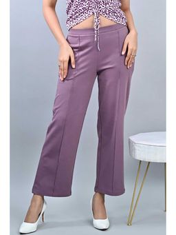 MLADA - Purple Solid Cotton Lycra Regular Trouser