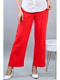 MLADA - Orange Solid Cotton Lycra Regular Trouser