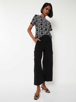 max - Black Textured Cotton Blend Regular Trouser