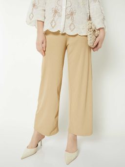 max - Beige Textured Polyester Blend Regular Trouser
