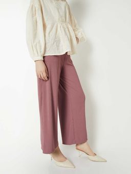 max - Mauve Textured Polyester Blend Regular Trouser