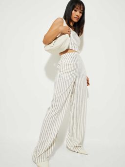 max - Cream Stripes Viscose Blend Regular Trouser