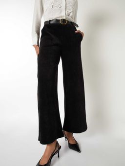 max - Black Self Design Cotton Blend Regular Trouser