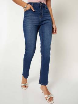 max - Blue Solid Cotton Blend Regular Jeans