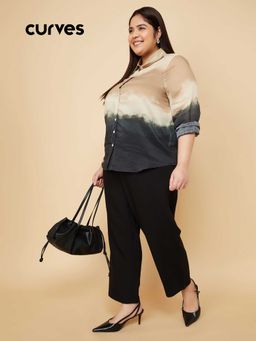 max - Black Solid Polyester Blend Regular Trouser