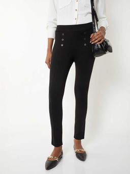 max - Black Solid Polyester Skinny Trouser
