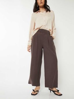 max - Brown Solid Cotton Blend Regular Trouser