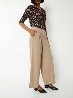 max - Beige Solid Cotton Blend Regular Trouser