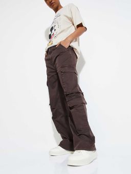 max - Brown Solid Pure Cotton Regular Trouser