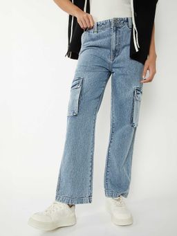 max - Blue Solid Pure Cotton Regular Jeans