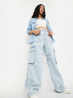max - Blue Solid Pure Cotton Regular Jeans