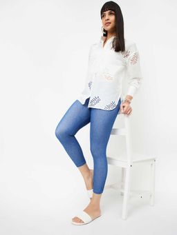 max - Blue Solid Cotton Blend Skinny Jeggings