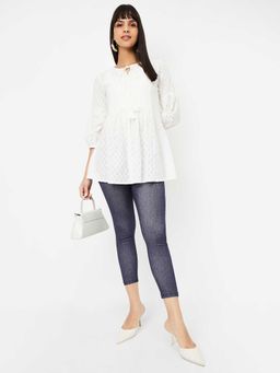 max - Navy Blue Solid Cotton Blend Skinny Jeggings