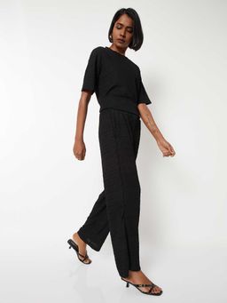 max - Black Textured Polyester Blend Regular Trouser