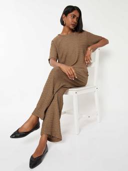 max - Brown Textured Polyester Blend Regular Trouser