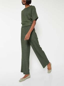 max - Green Textured Polyester Blend Regular Trouser