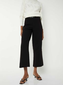 max - Black Solid Cotton Blend Regular Trouser