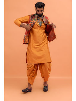 KISAH - Men Multi Coloured Printed Cotton Blend Kurta Jacket Dhoti Set with Abstract Print