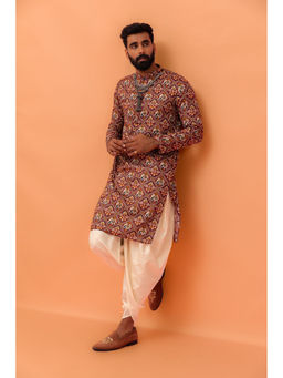 KISAH - Men Pink Printed Cotton Blend Kurta Dhoti Set with Patola Print