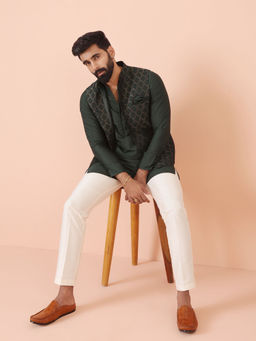 KISAH - Green Embroidered Nehru Jacket