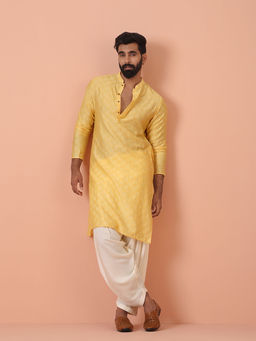 KISAH - Yellow Cotton Blend Self Design Kurta with Patiyala (Set of 2)