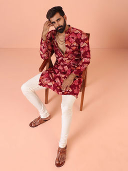 KISAH - Mens Maroon Blended Printed Kurta