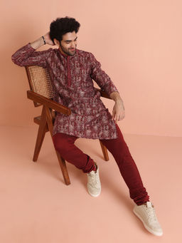 KISAH - Mens Maroon Blended Printed Kurta
