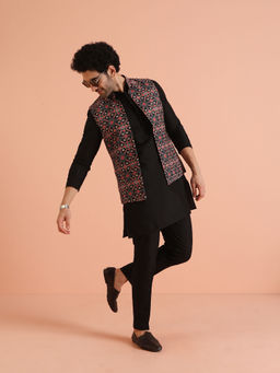 KISAH - Men Multi Printed Patola Print Kurta with Pant and Nehru Jacket (Set of 3)