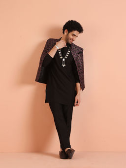 KISAH - Men Purple Woven Design Ethnic Motifs Kurta with Pant and Nehru Jacket (Set of 3)