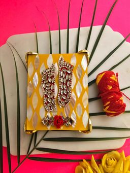 Homearte - Yellow Mother Of Pearl Laxmi Charan Paduka