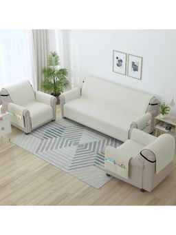 Story@Home - Microfiber Solid 3+1+1 Seater Sofa Cover - off White (Pack of 3)