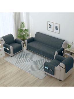 Story@Home - Microfiber Solid 3+1+1 Seater Sofa Cover - Grey (Pack of 3)