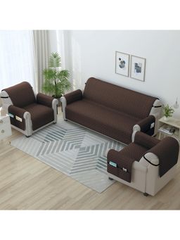 Story@Home - Microfiber Solid 3+1+1 Seater Sofa Cover - Brown (Pack of 3)