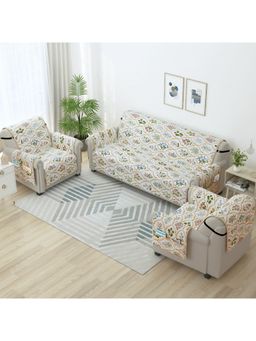 Story@Home - Microfiber Solid 3+1+1 Seater Sofa Cover - Beige (Pack of 3)