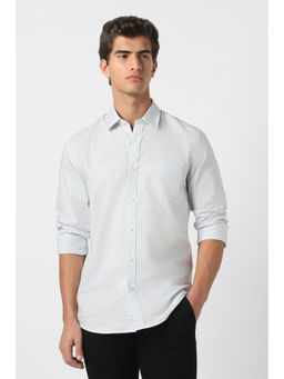 Peter England - Men Grey Slim Fit Textured Full Sleeves Casual Shirt