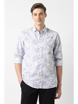 Peter England - Men White Slim Fit Print Full Sleeves Casual Shirt