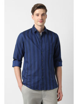 Peter England - Men Navy Blue Slim Fit Full Sleeves Casual Shirt