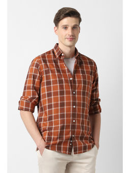 Peter England - Men Rust Slim Fit Full Sleeves Casual Shirt