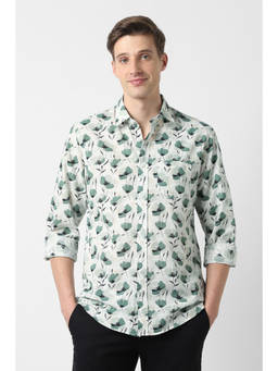 Peter England - Men White Slim Fit Print Full Sleeves Casual Shirt