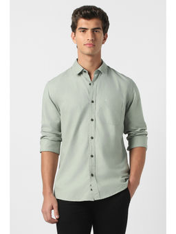 Peter England - Men Green Slim Fit Solid Full Sleeves Casual Shirt