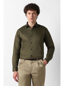 Van Heusen - Men Olive Solid Full Sleeves Party Shirt