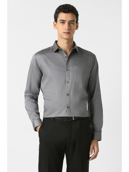 Van Heusen - Men Grey Solid Full Sleeves Party Shirt
