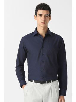 Van Heusen - Men Navy Blue Solid Full Sleeves Formal Shirt