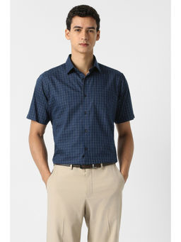 Van Heusen - Men Navy Blue Check Half Sleeves Formal Shirt