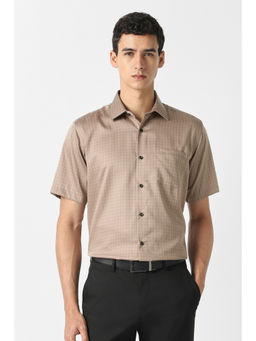 Van Heusen - Men Beige Check Half Sleeves Formal Shirt